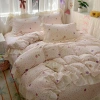 New wrinkled gauze lace duvet cover and bed cover four-piece set, princess style all-season washed cotton checkered double duvet cover details Picture